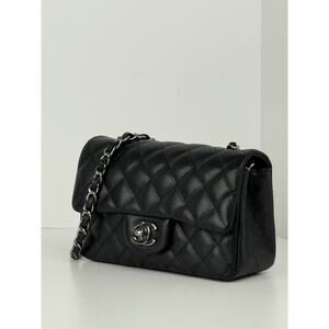 CHANEL Classic Single Flap Black Caviar Leather Mini Shoulder Bag